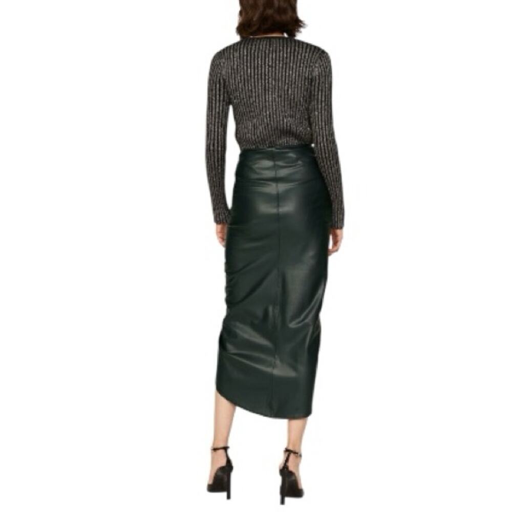 NWT Veronica Beard Women’s Ari Emerald Green Faux Leather Ruched Pencil Skirt 12 - Picture 2 of 16